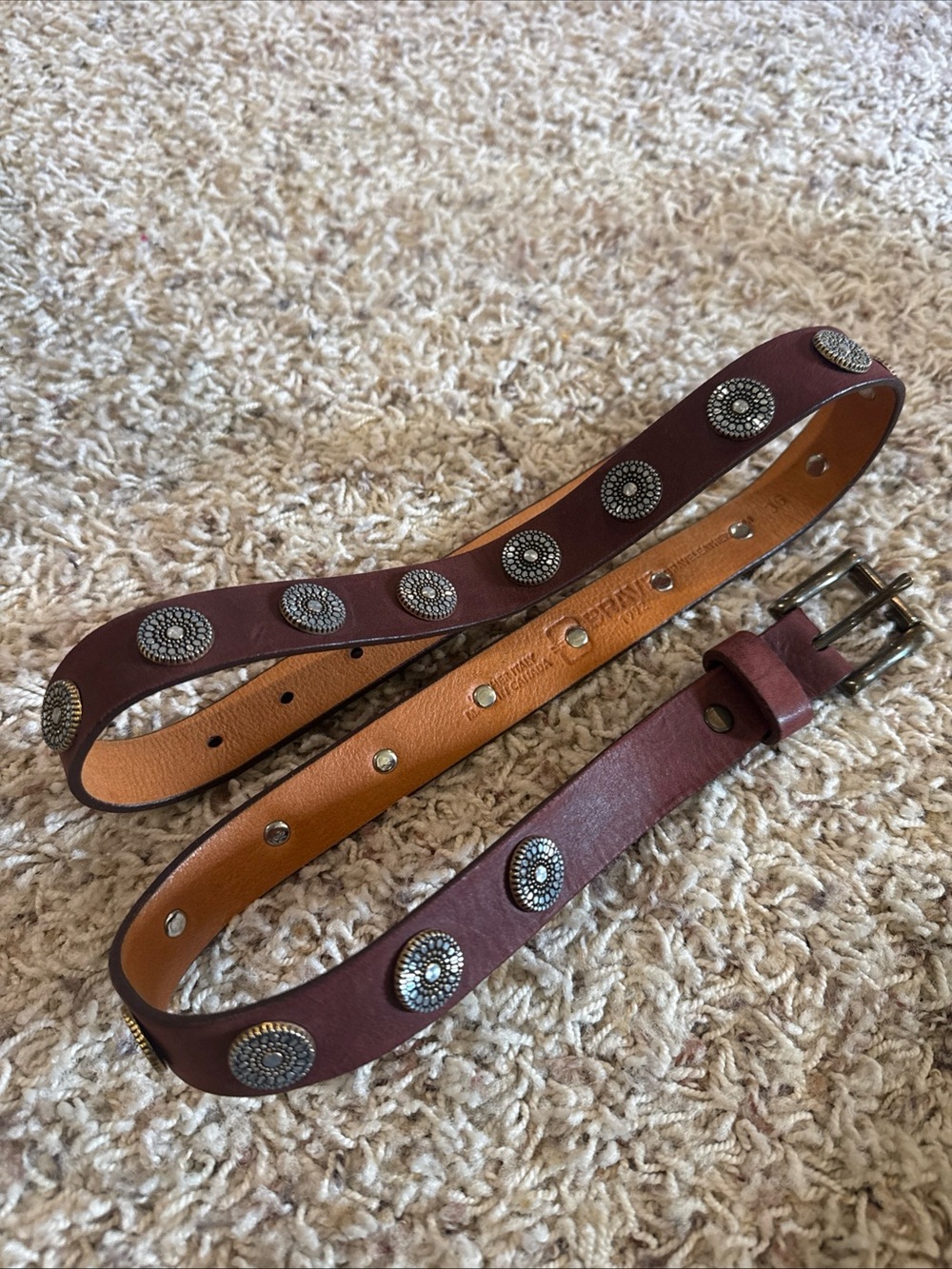 $150 BRAVE ItalyT-Moro Bellsie Belt 100% LEATHER Women's 36 Brown MEDALLION Stud
